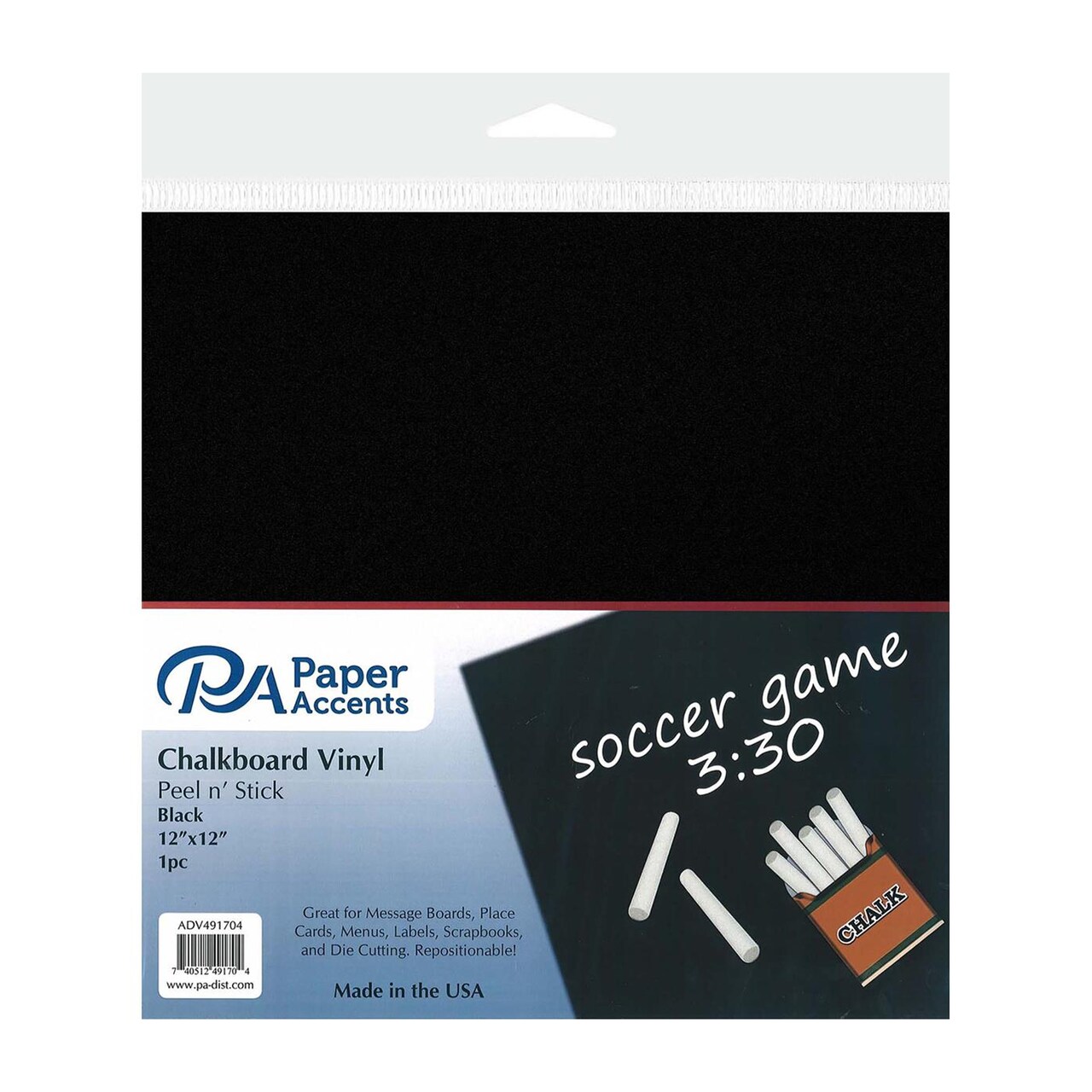 Accent Design Paper Accents Vinyl 12x12 Removable Adhesive Chalkboard Black 1pc, Large Black Board for Wall, Chalk Board, Blackboard, Chalkboard Paint